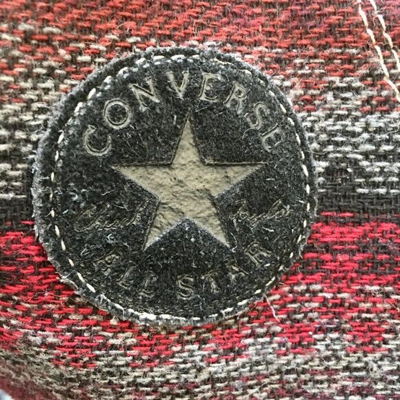 CONVERSE Red Black Gray SW Blanket Weave High Hi Top Shoes Men's 12 Women's 14 T - Picture 7 of 9